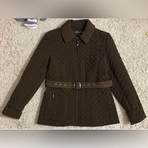 PORTRAIT chocolate brown quilted long sleeve  belt zip coat small s 4 6